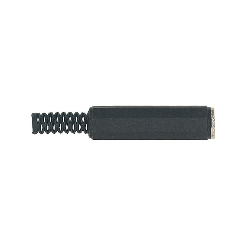Cable mount stereo jack female socket Ø 6.3 mm. -1/4', with PVC sleeve and Ø 7 mm flexible cable spring.