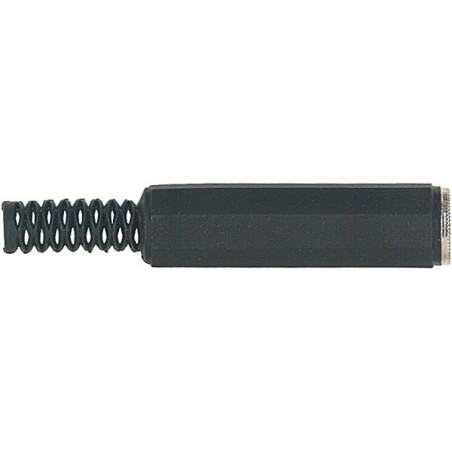 Cable mount stereo jack female socket Ø 6.3 mm. -1/4', with PVC sleeve and Ø 7 mm flexible cable spring.