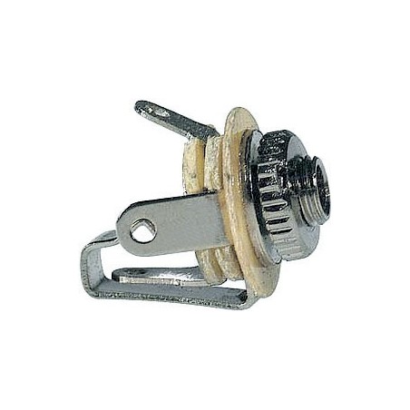 Panel mount mono jack female receptacle, Ø 2.5 mm. with switch, solder contacts.