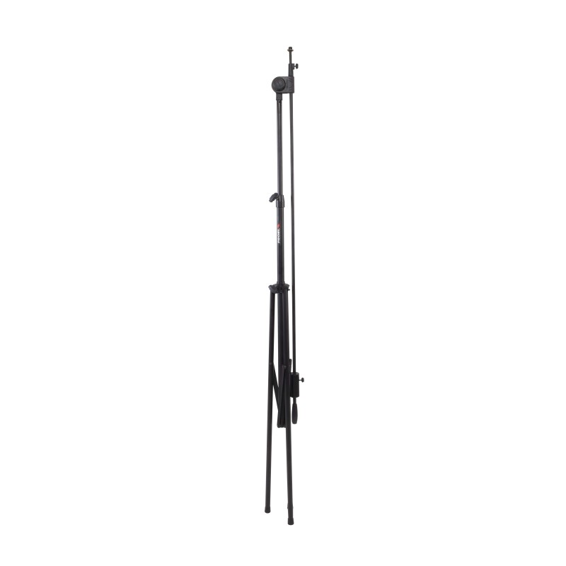 Professional large dimension microphone stand with telescopic boom.