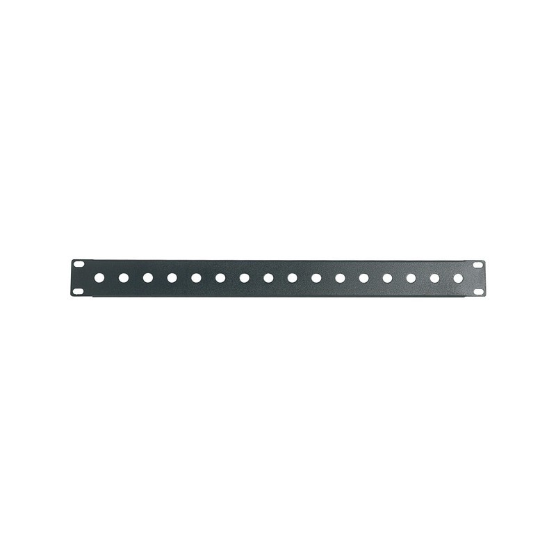 1-unit 19' rack preforated panel with N. 16 mounting holes for Ø 6.3 mm. jack socket.