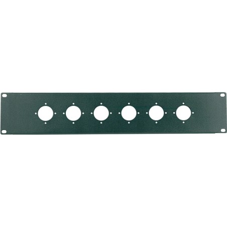 Pannello preforato 2 unità rack 19' con N. 6 fori per connettori SPEAKON Neutrik NL4MPR/NL8MPR (ø 32 mm.).