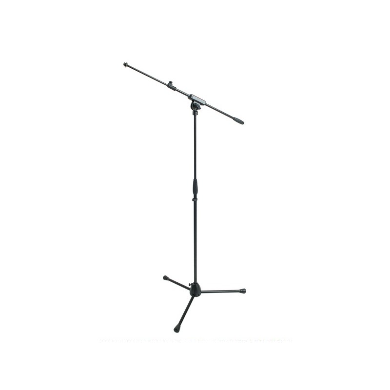 Microphone stand with extensible boom and with tripod die-cast aluminium base.