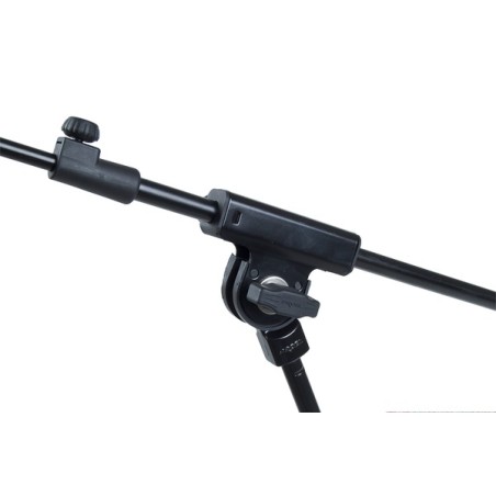 Microphone stand with extensible boom and with tripod die-cast aluminium base.