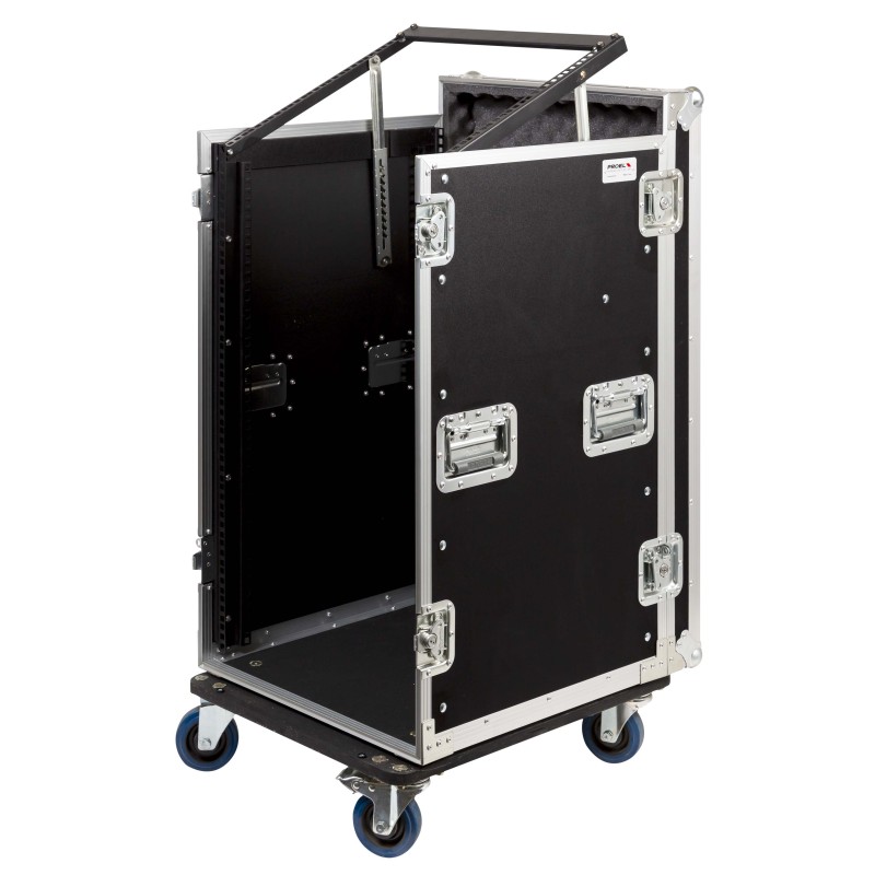 Caixa “COMBO” de 19' 18U com espaço para mesa de mistura regulável em altura de 19' 10U, 45 cm de profundidade útil.