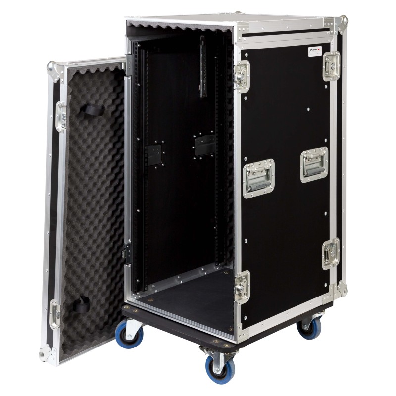 Caixa “COMBO” de 19' 20U com espaço para mesa de mistura regulável em altura de 19' 10U, 45 cm de profundidade útil.