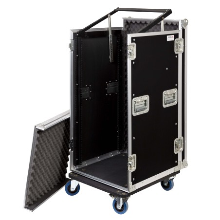 Caixa “COMBO” de 19' 20U com espaço para mesa de mistura regulável em altura de 19' 10U, 45 cm de profundidade útil.