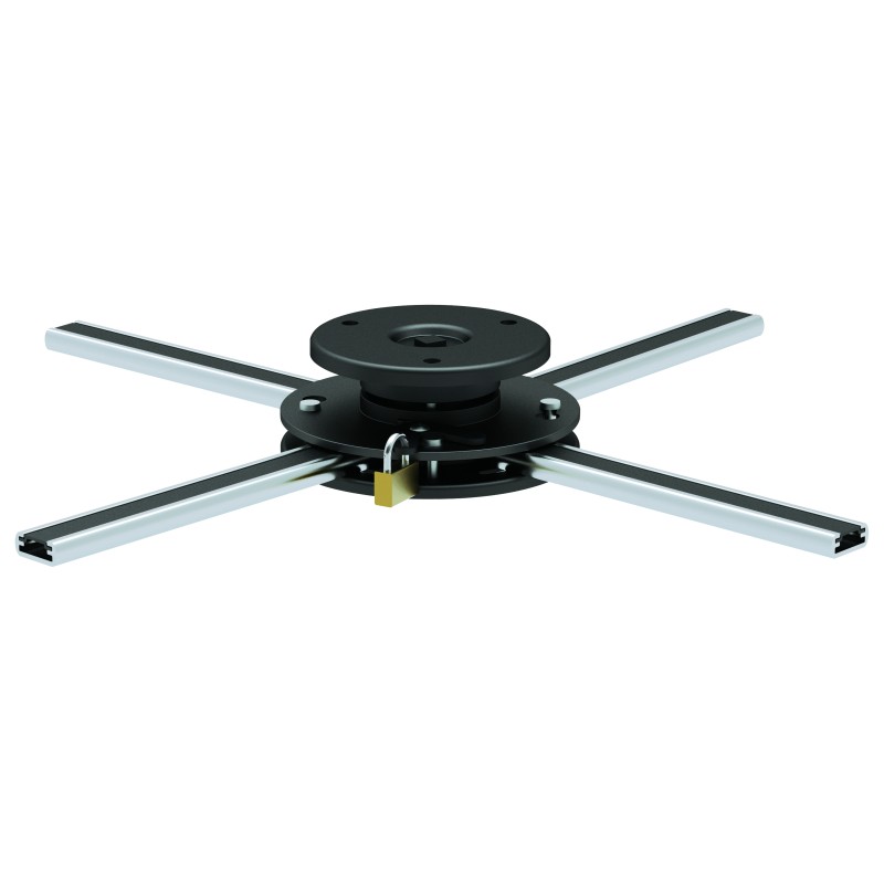 Supporto in alluminio da soffitto per proiettori fino a 20 kg di peso con sistema antifurto (lucchetto non incluso).
