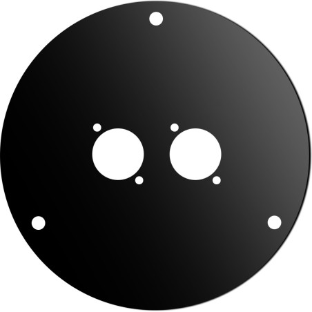Front disc made of black painted steel for AV185. Featuring 2 x “D-type” connector hole.