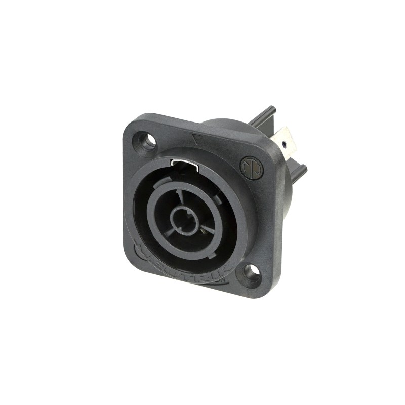 Tomada Neutrik "powerCON TRUE1" TOP 16A (EUA: 20A) fêmea para painel, com terminais planos de 1/4’’.