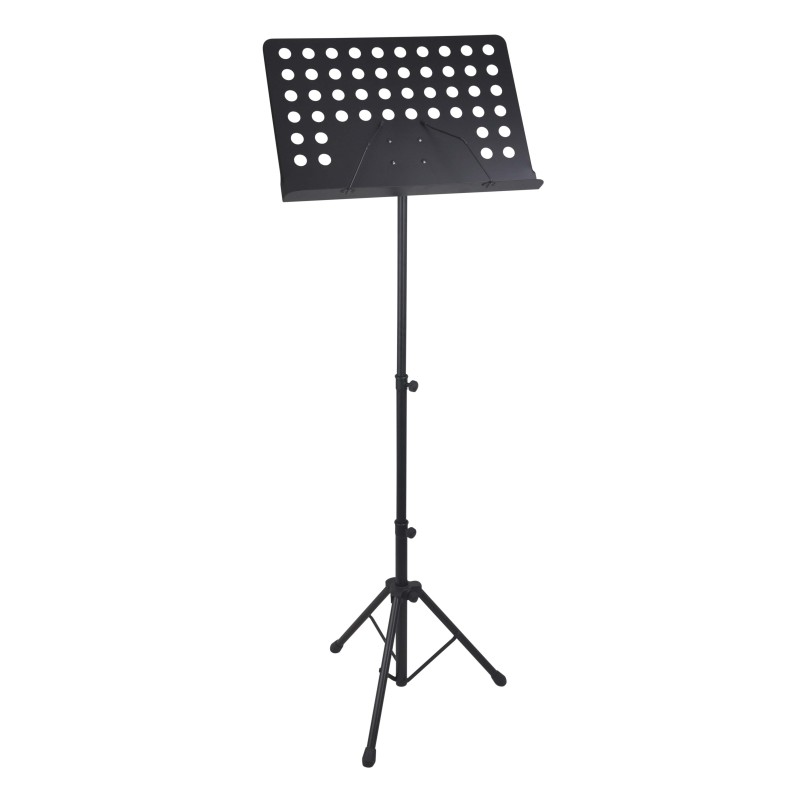 Professional sturdy steel tube 3-section music stand. Adjustable height. Black colour. Nylon carrying bag included.