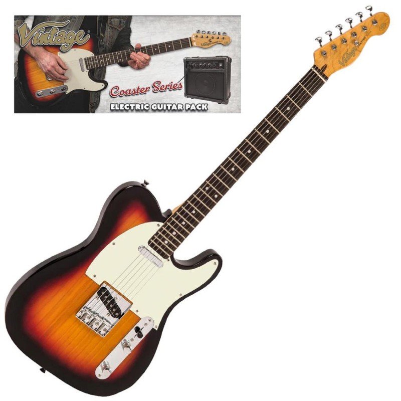 VINTAGE V20 COASTER GUITAR PACK - 3 TONE SUNBURST